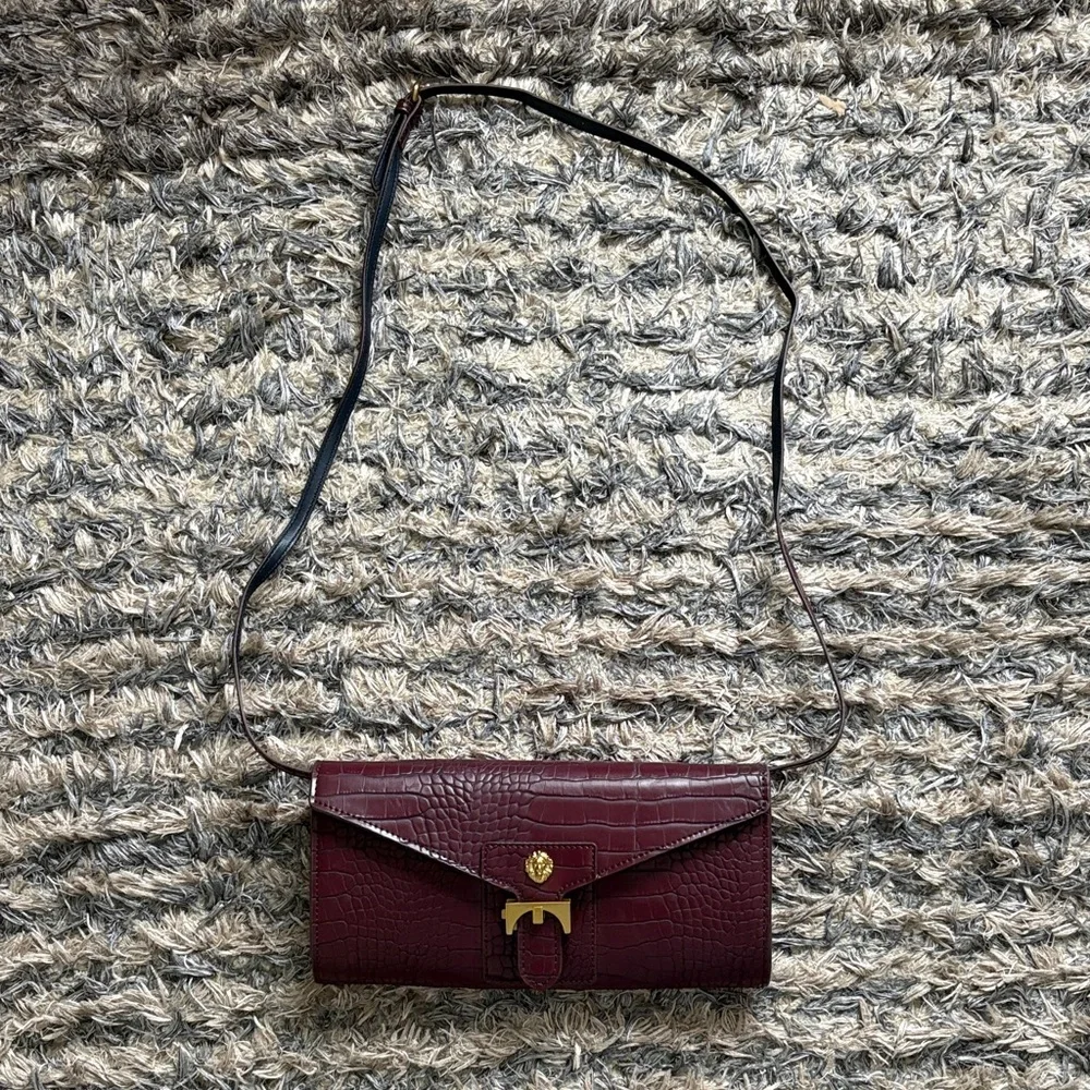 Anne Klein Burgundy Croc-Embossed Clutch Removable Shoulder Strap
